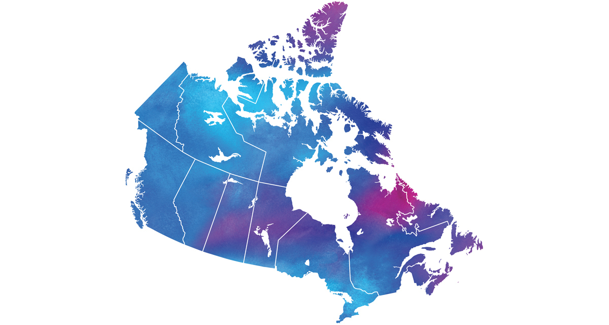 A colourful map of Canada