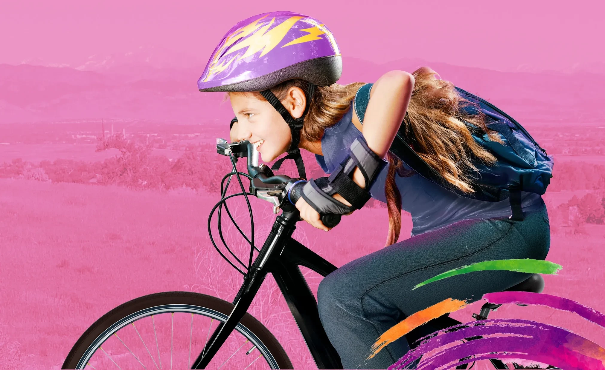 Child on a bike wearing contact lenses